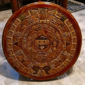 Bamboo Table stand with Mayan hand carved calendar